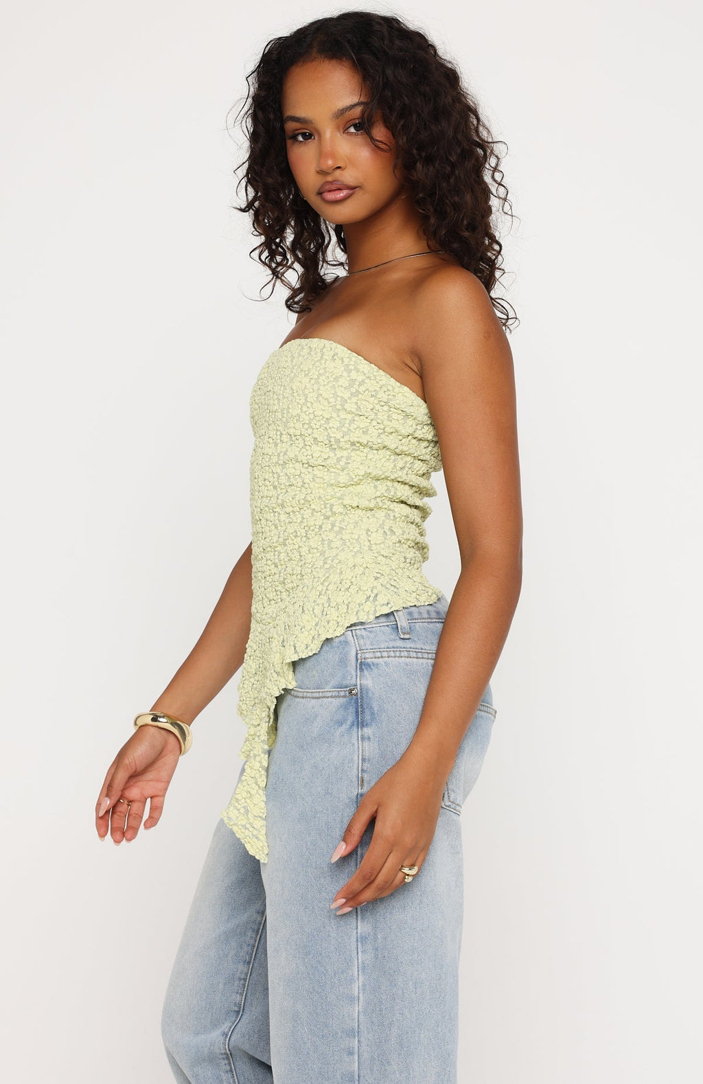 White Fox Too Glam To Give A Damn Strapless Top Pistachio
