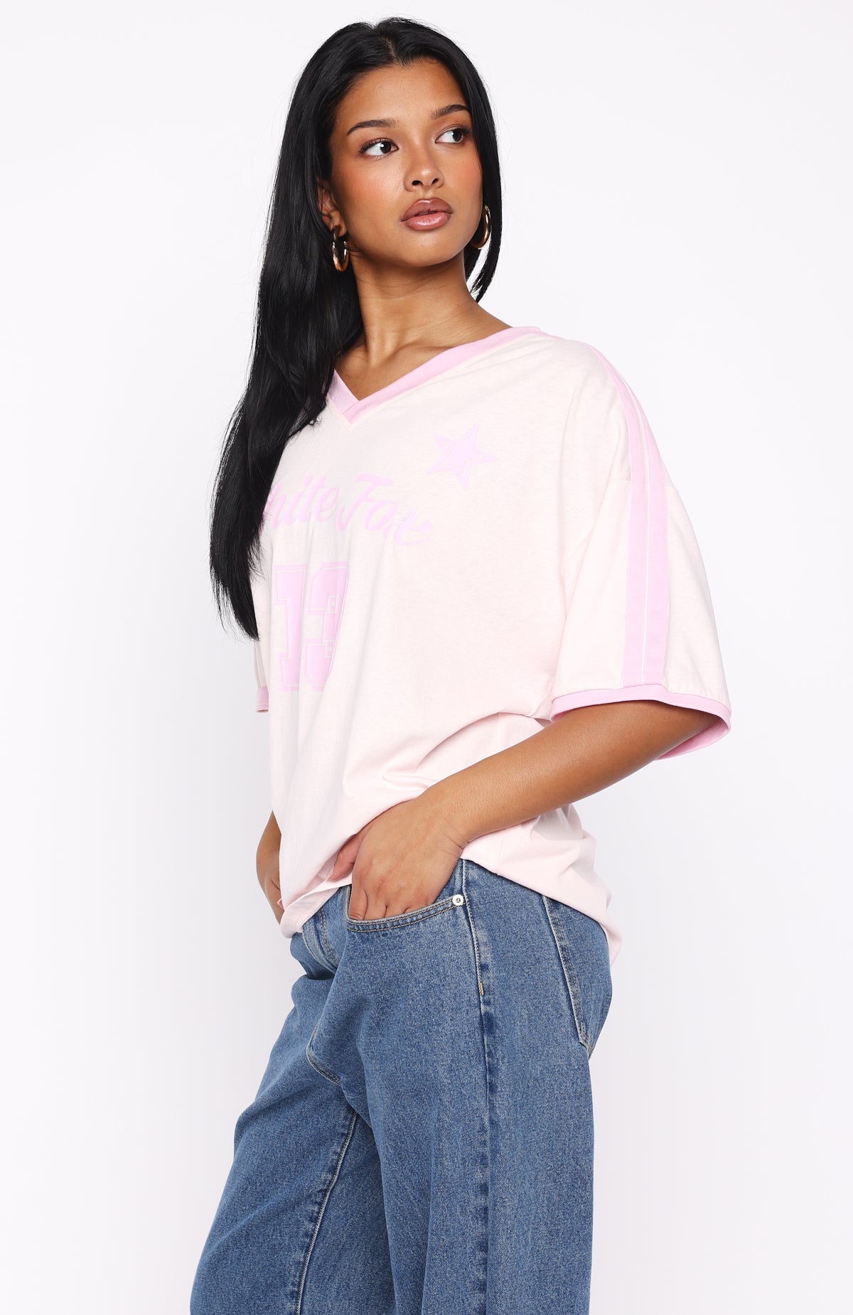 White Fox Life Goals Oversized Sports Tee Pink