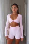 White Fox Over The Line Long Sleeve Crop Ballet Pink