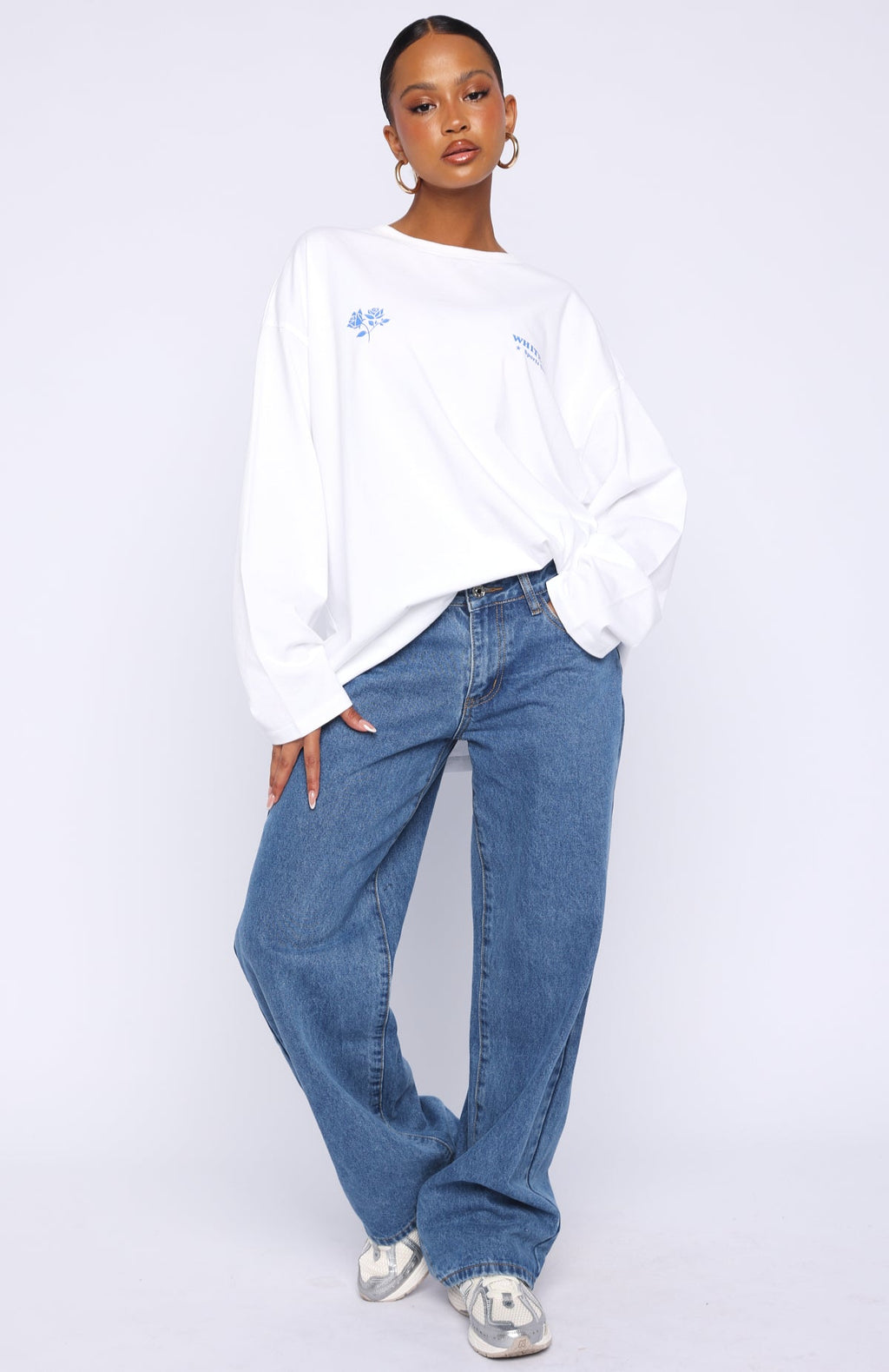 White Fox Little Bit Loud Oversized Long Sleeve Tee White