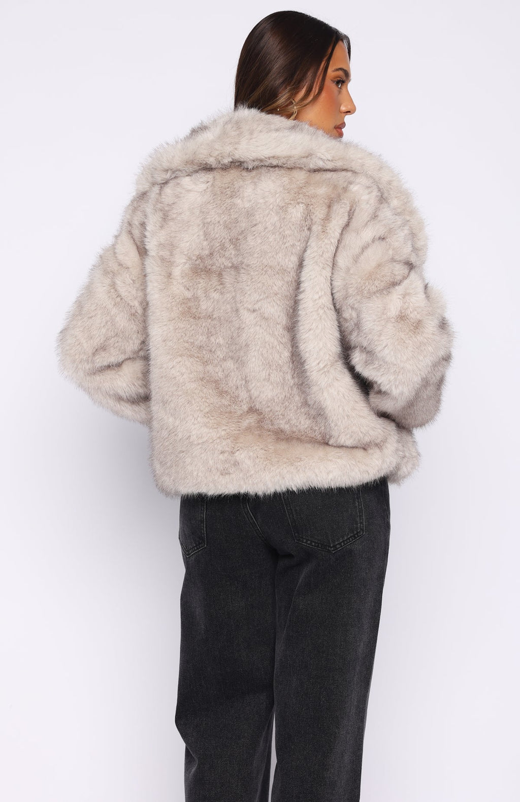 White Fox Dirty Martini Faux Fur Jacket Smokey Taupe