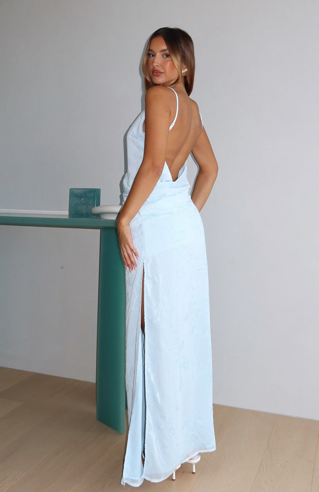 White Fox Soft But Sharp Maxi Dress Sky Blue