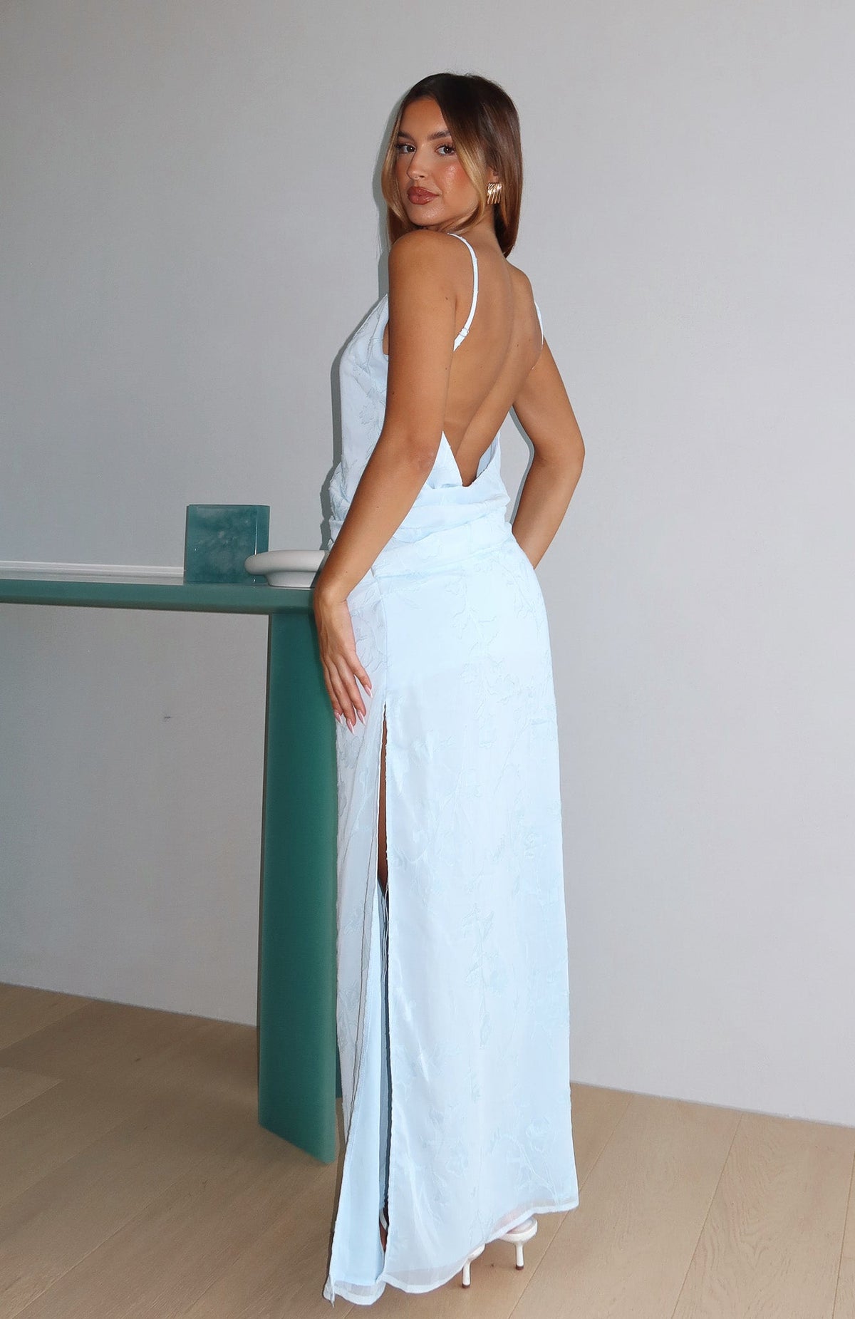 White Fox Soft But Sharp Maxi Dress Sky Blue