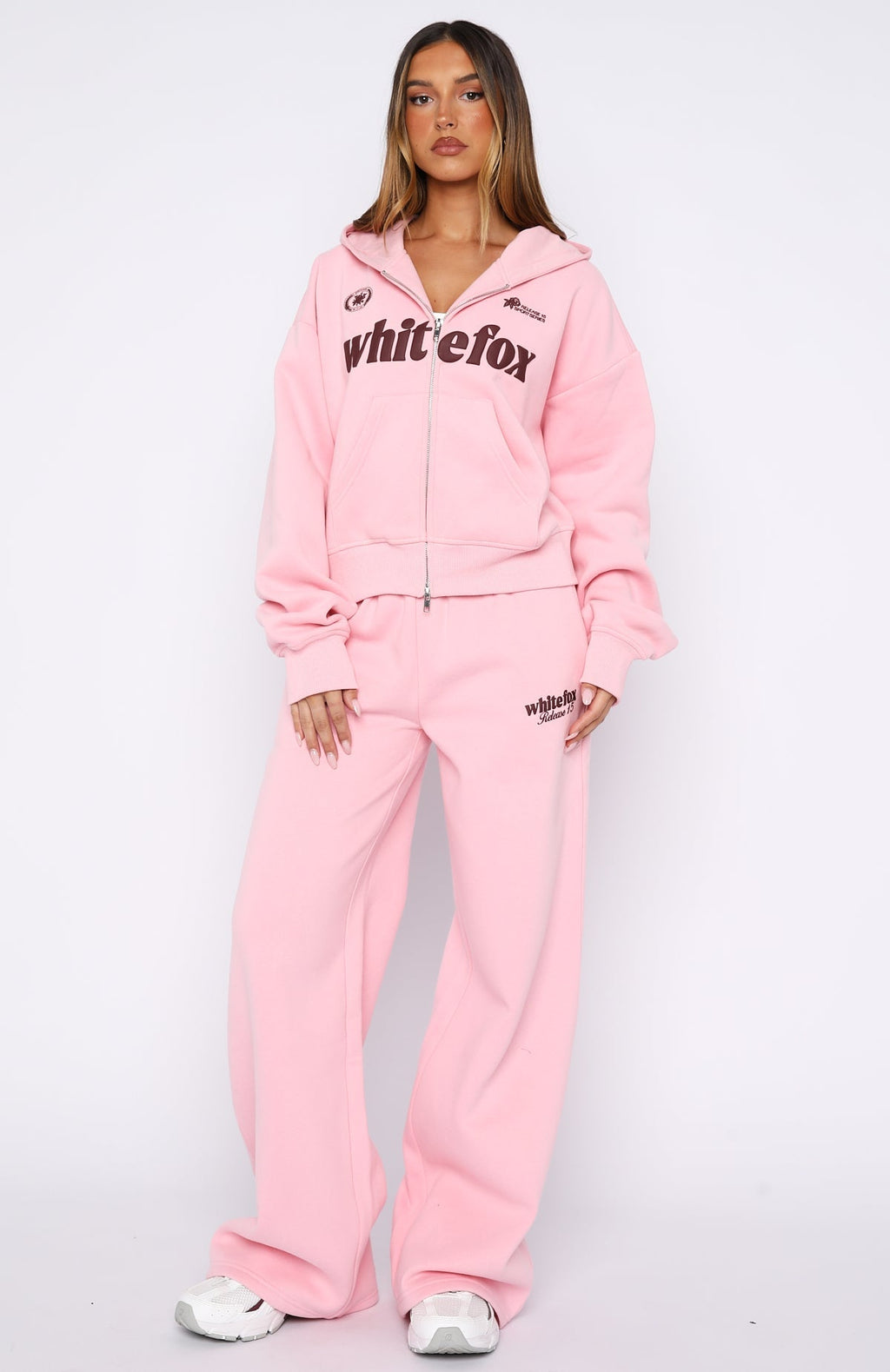 White Fox Release 15 Janie Boxy Zip Front Hoodie Pink