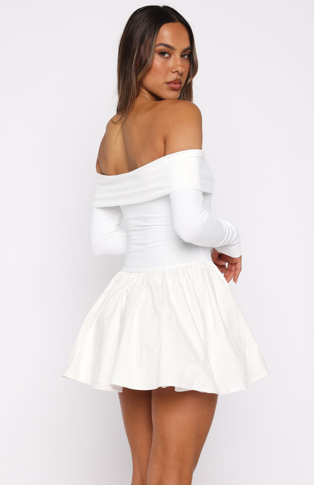 White Fox Big Reveal Long Sleeve Mini Dress Off White
