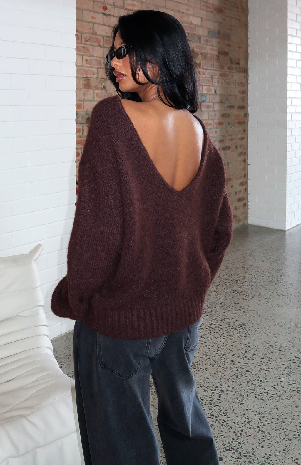 White Fox Softer Love Knit Sweater Chocolate