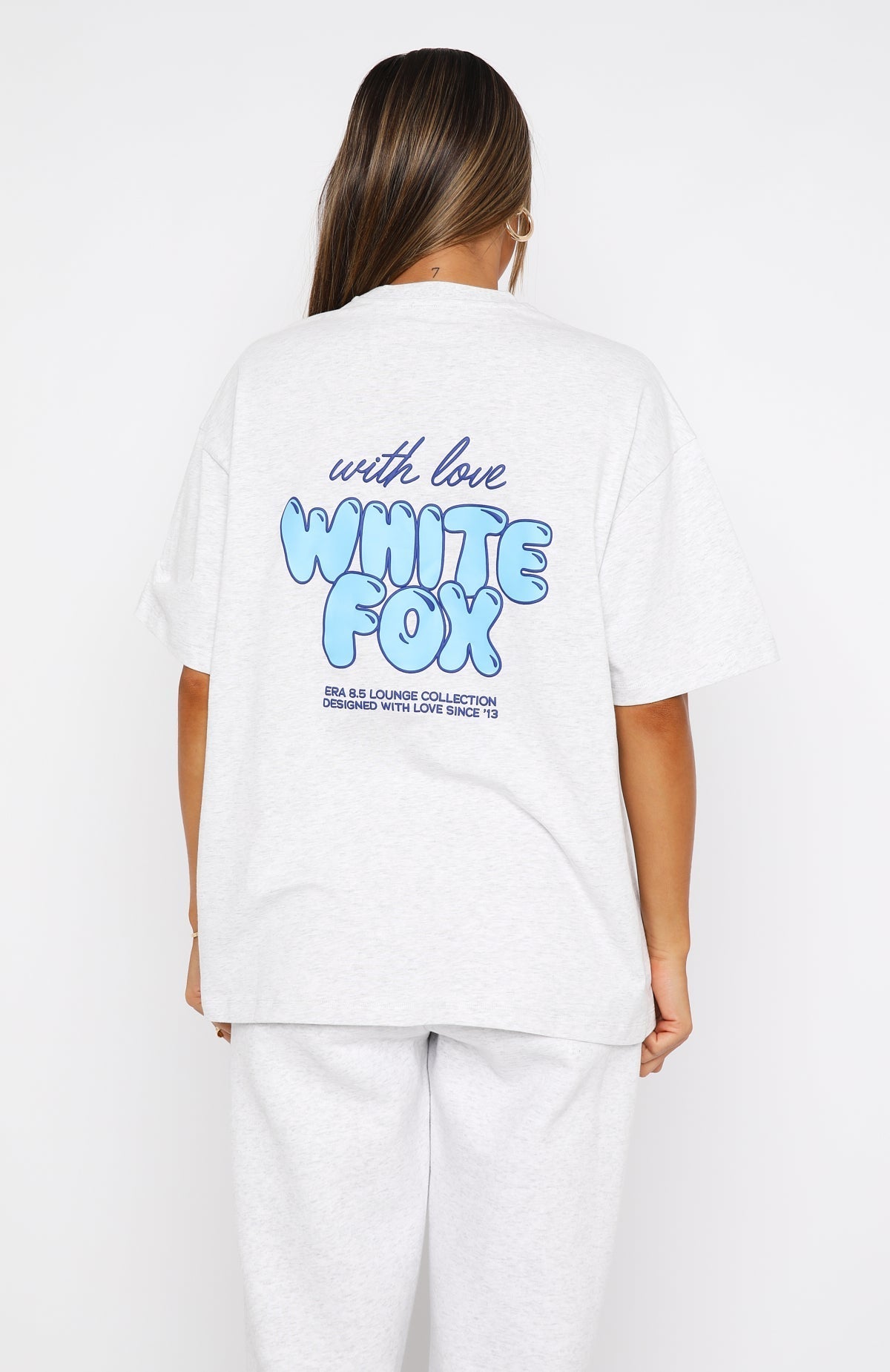 White Fox With Love Always Oversized Tee Grey Marle