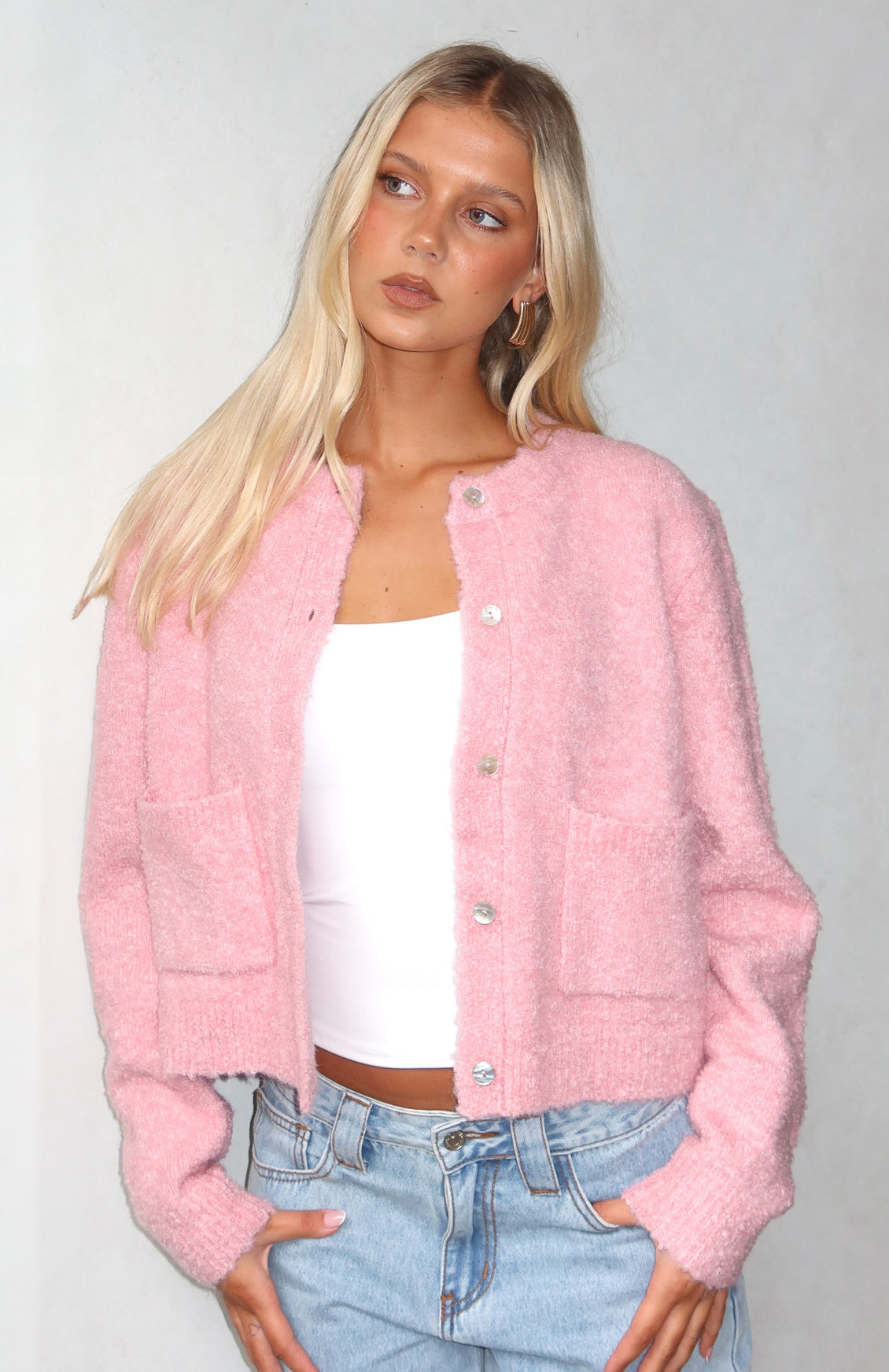 White Fox Layer Of Love Knit Cardigan Dusty Pink