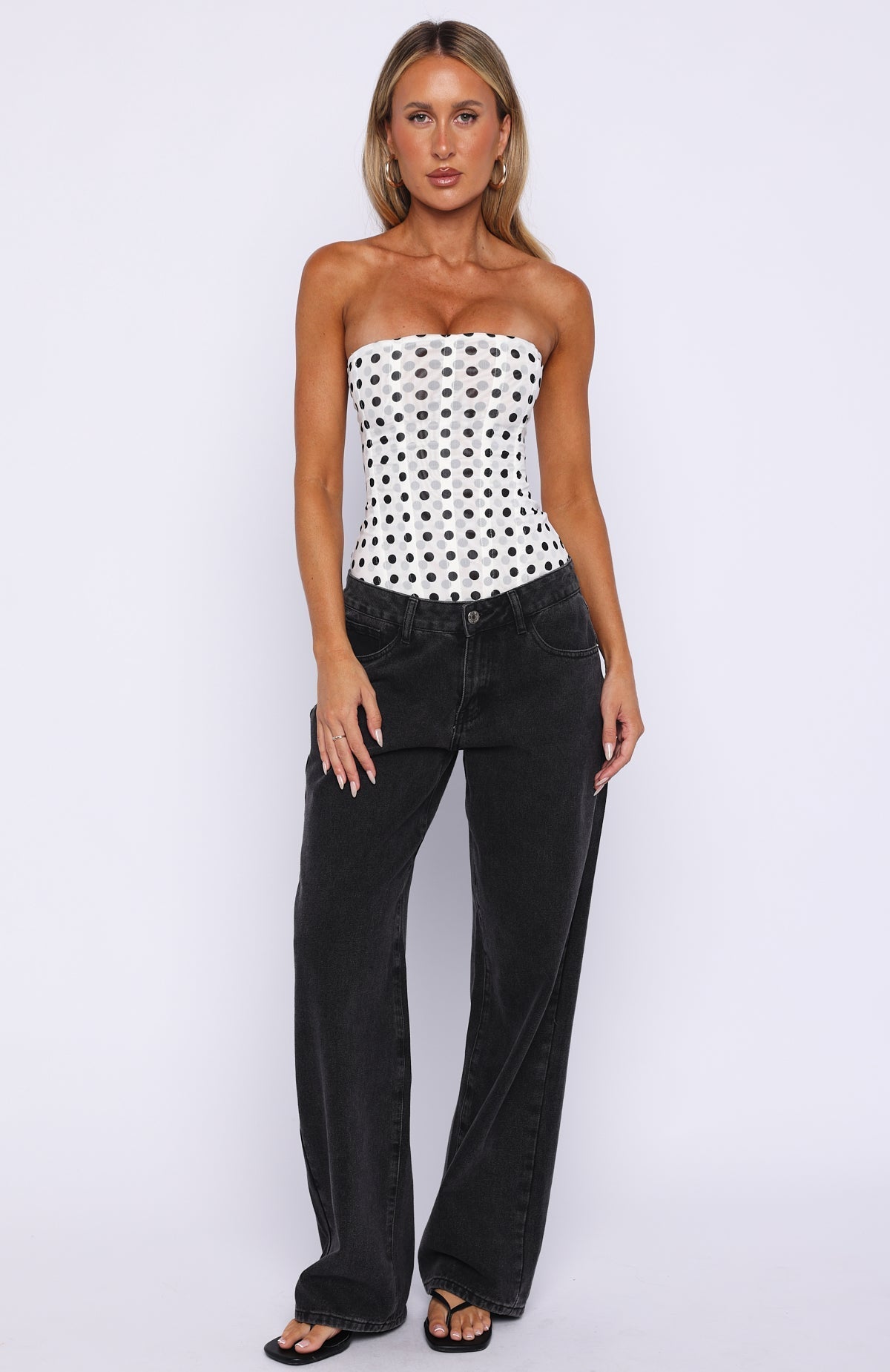 White Fox Tell Me A Secret Strapless Bustier White/Black Polka Dot