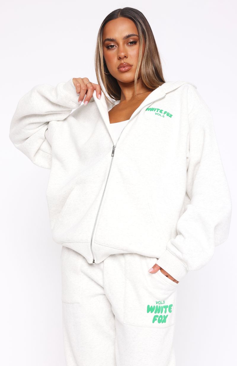 White Fox Offstage Zip Front Hoodie Glacier Grey