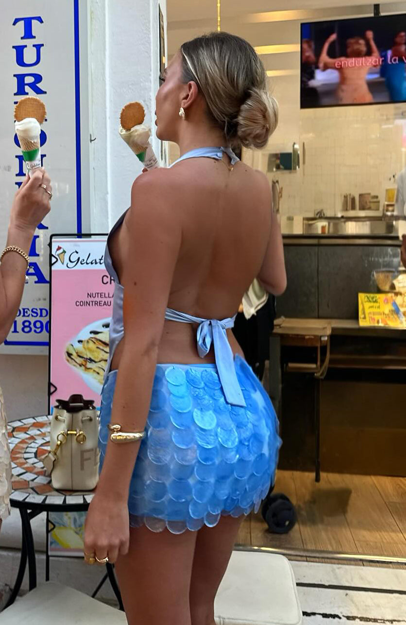 White Fox Here For Me Halter Top Blue