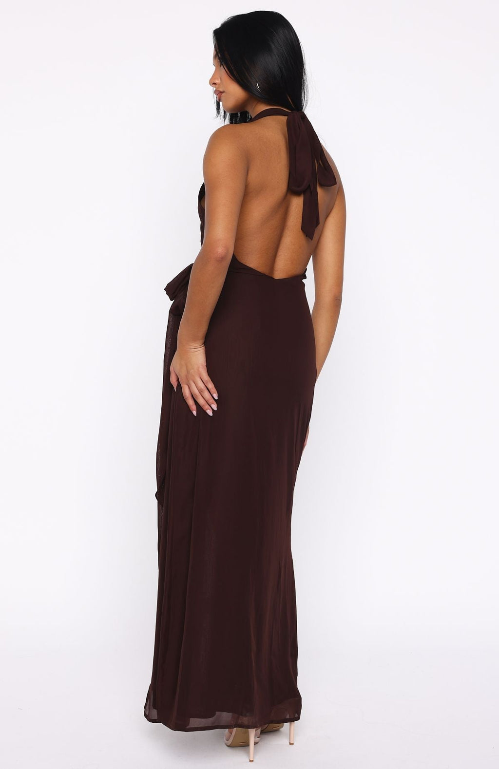 White Fox How I Feel Halter Maxi Dress Chocolate