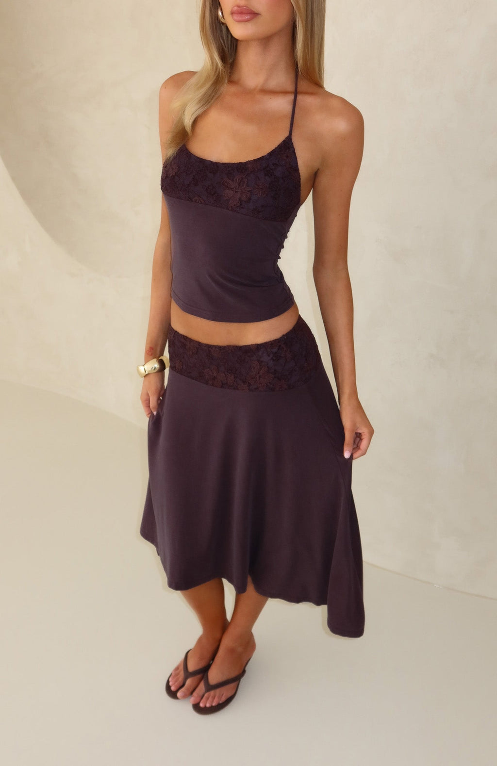 White Fox Cool Chaos Midi Skirt Chocolate