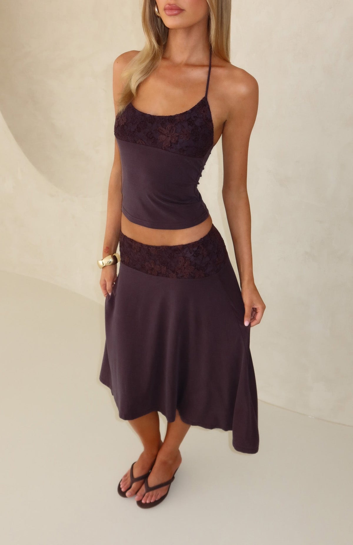 White Fox Cool Chaos Midi Skirt Chocolate