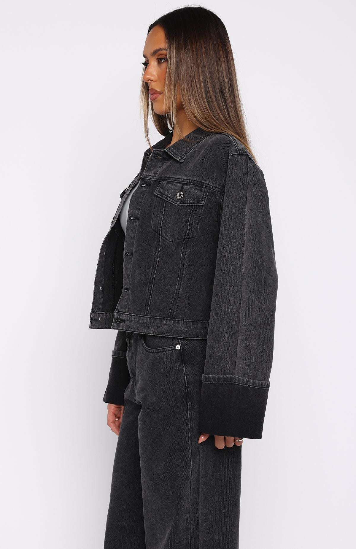 White Fox Charlotte Denim Jacket Black Acid