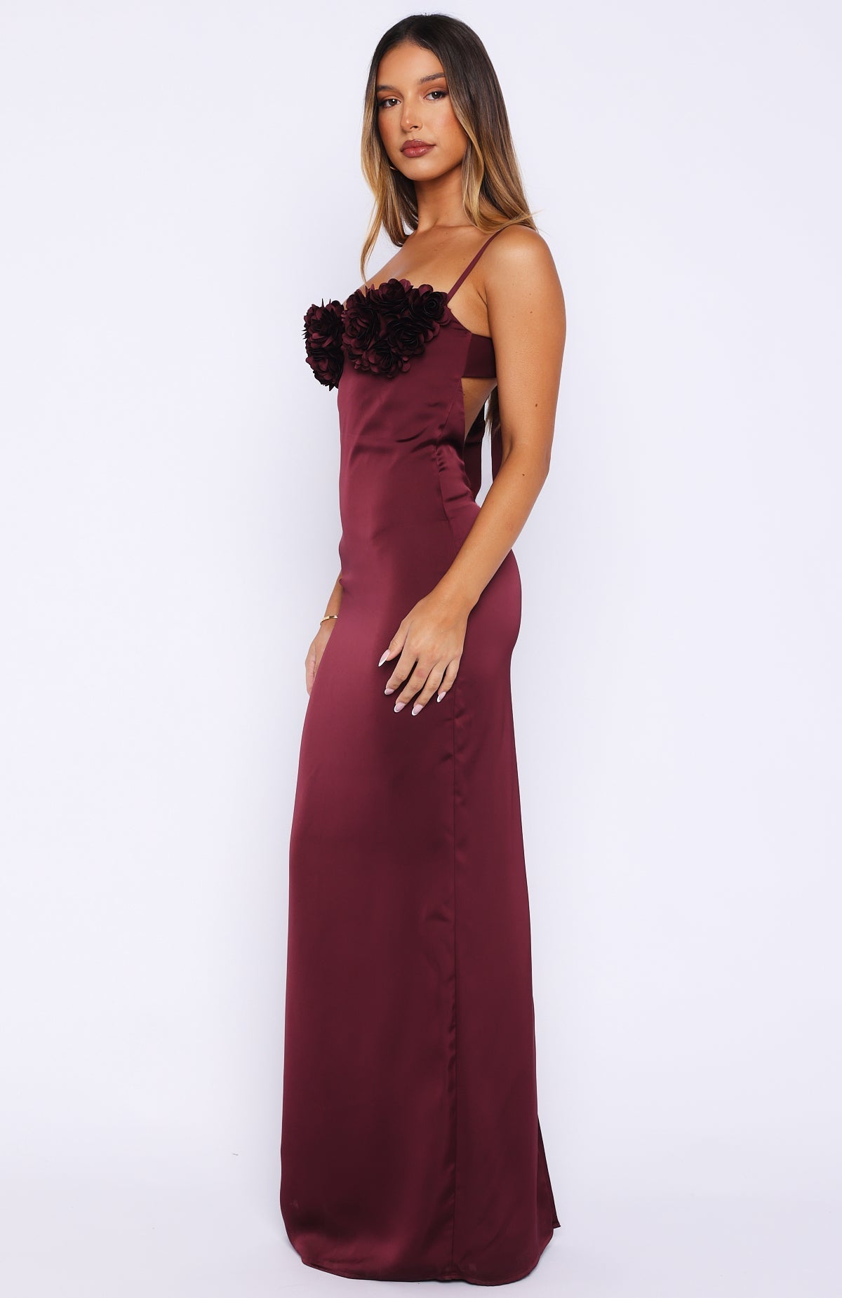 White Fox Sweet Petal Maxi Dress Burgundy