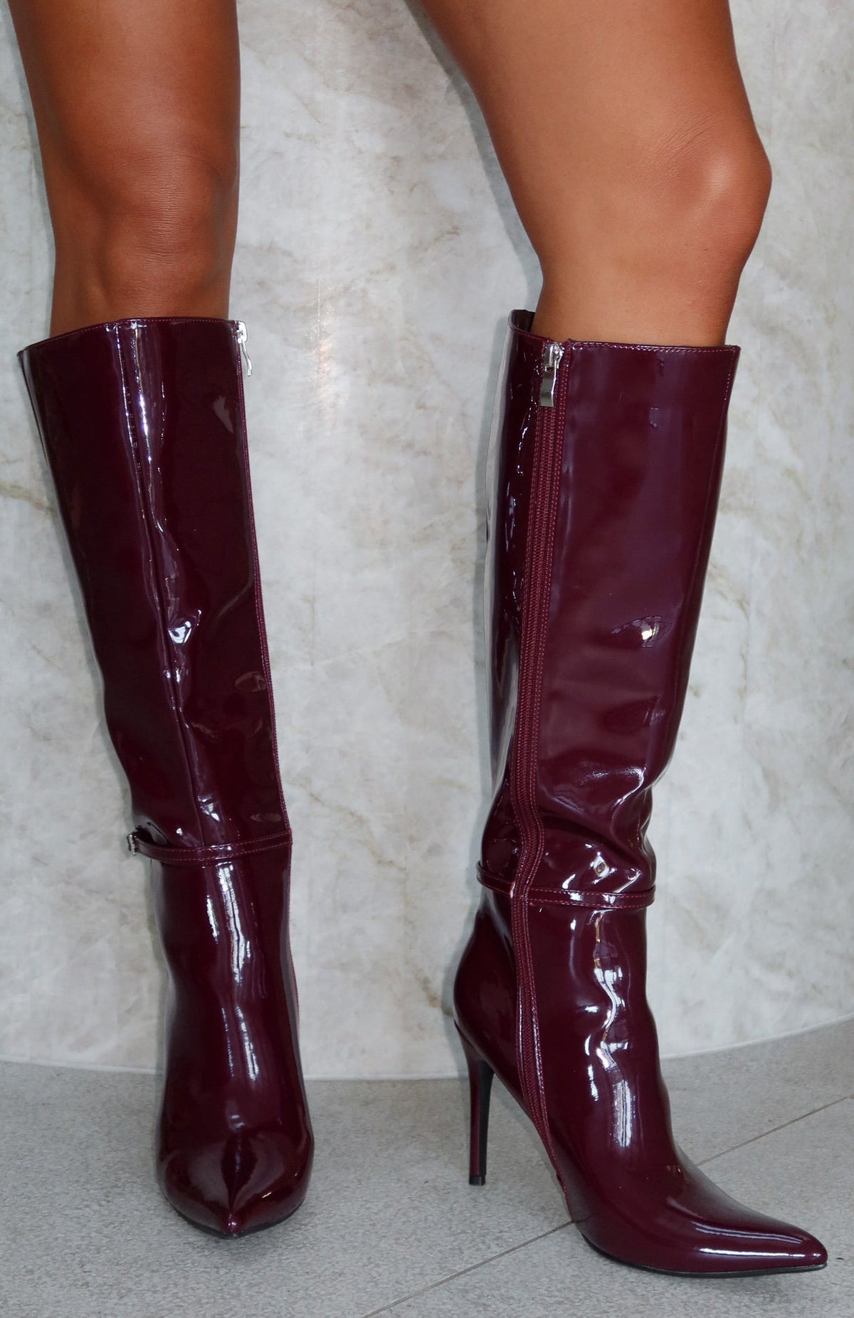 White Fox One Step At A Time Knee High Boots Deep Burgundy Patent