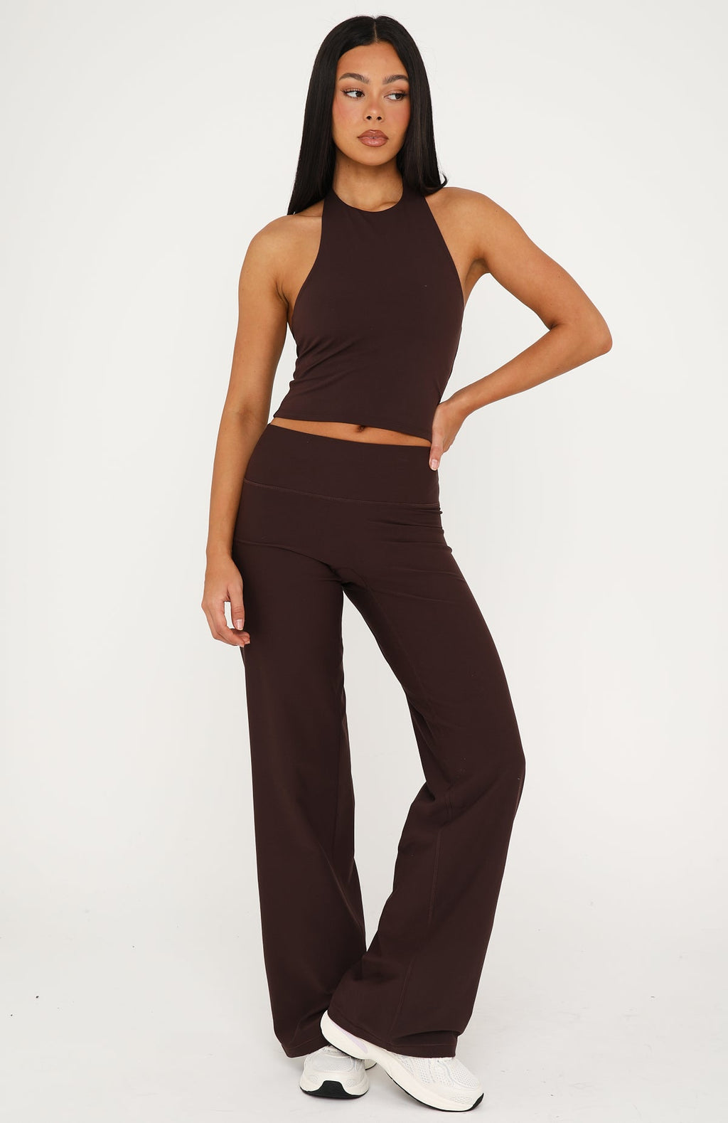 White Fox Crushing Wide Leg Leggings Dark Chocolate