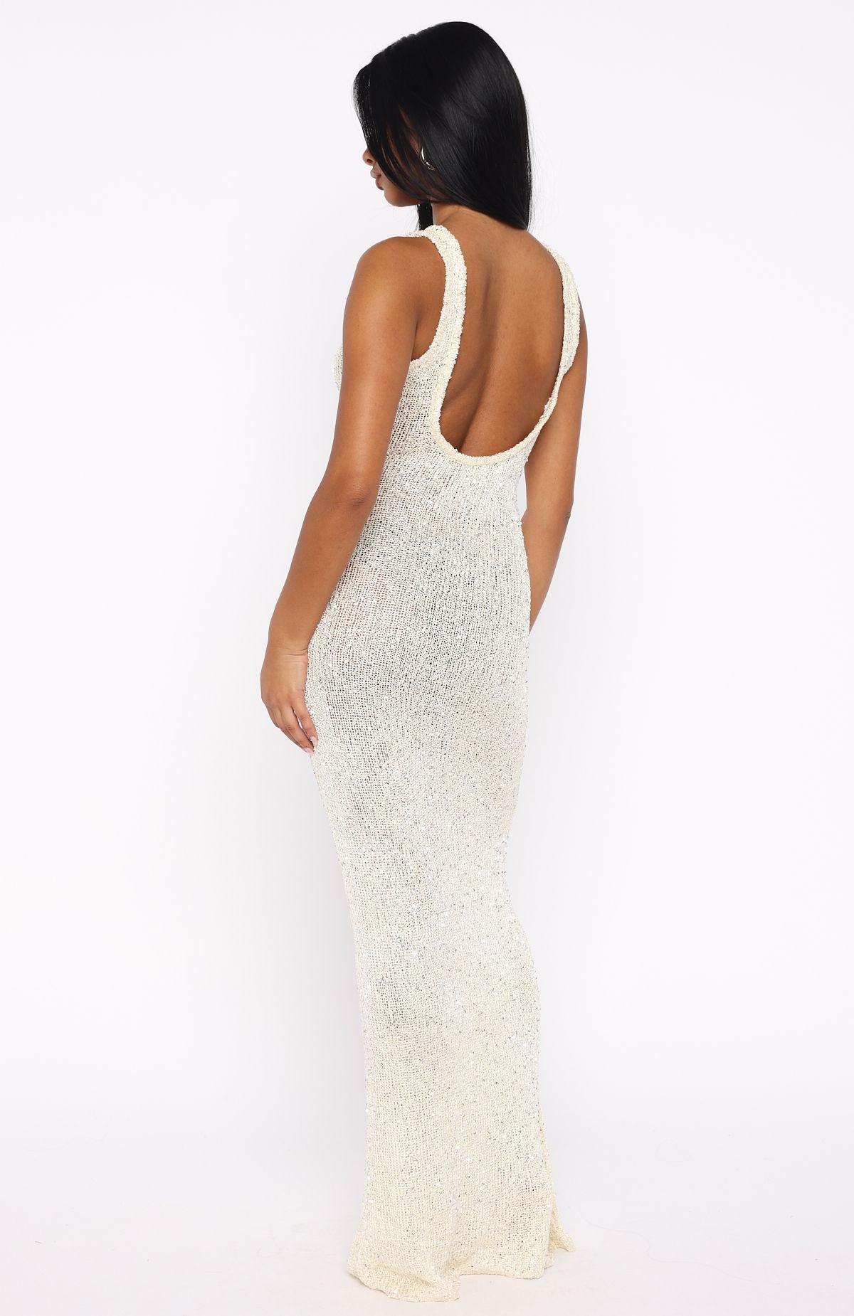 White Fox Trying To Forget Me Knit Maxi Dress Cream