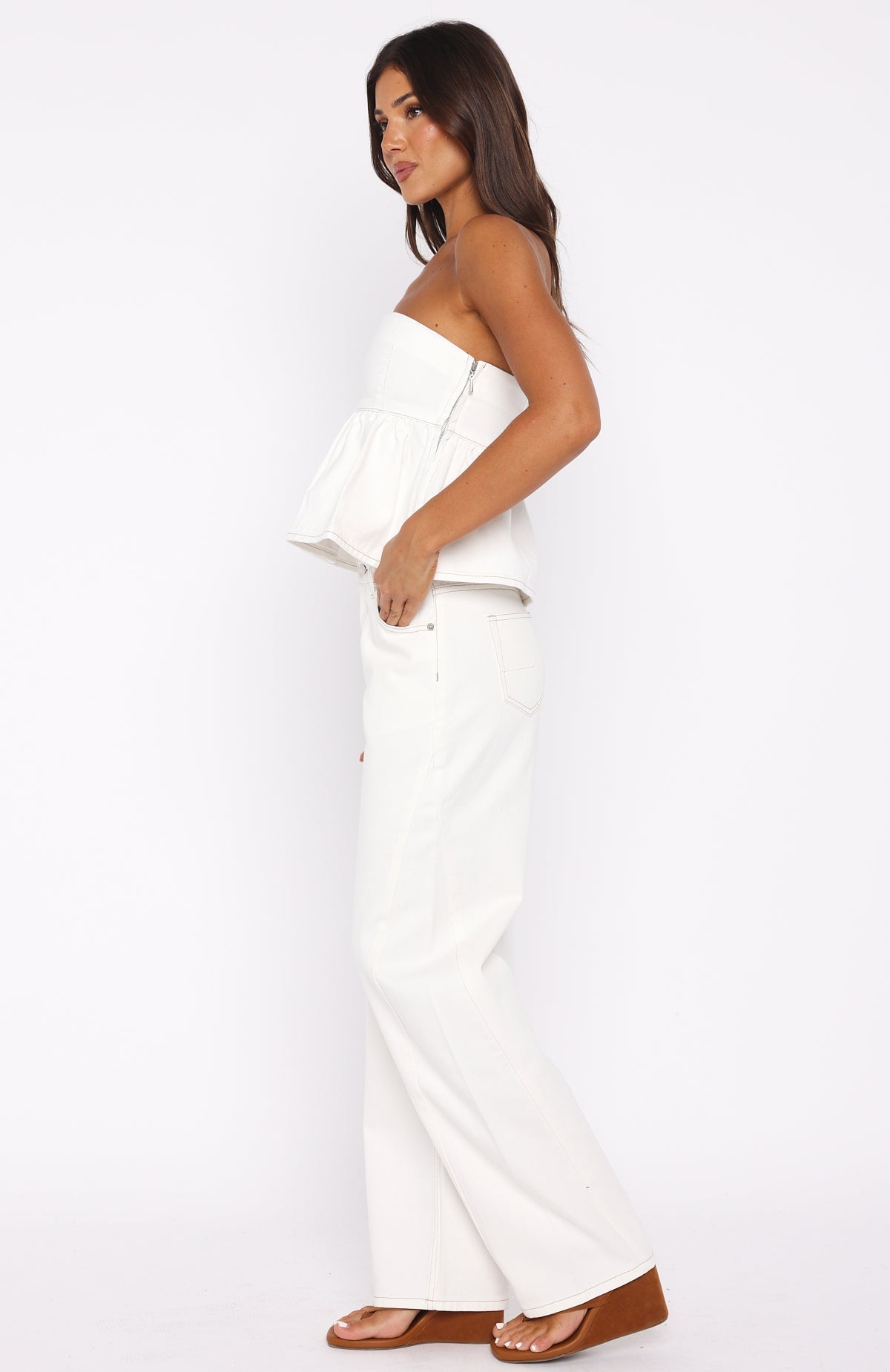 White Fox Kiara Mid Rise Barrel Leg Jeans Off White