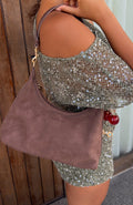 White Fox Jane Shoulder Bag Chocolate Faux Suede