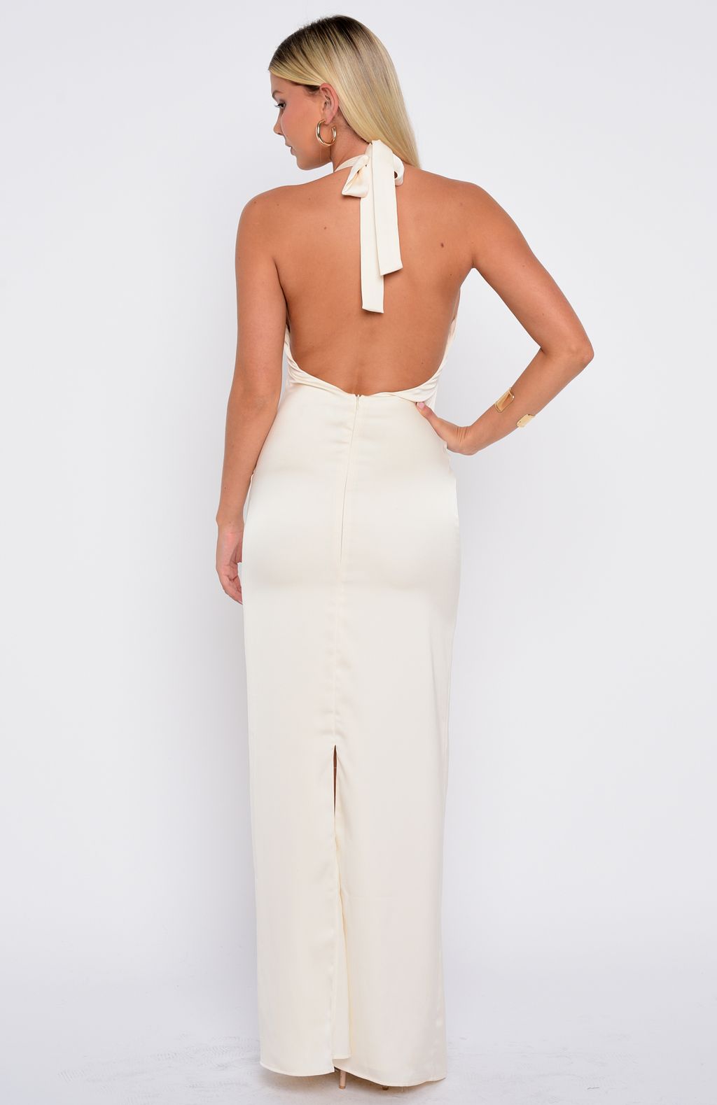 White Fox Night-Time Madness Halter Maxi Dress Oyster