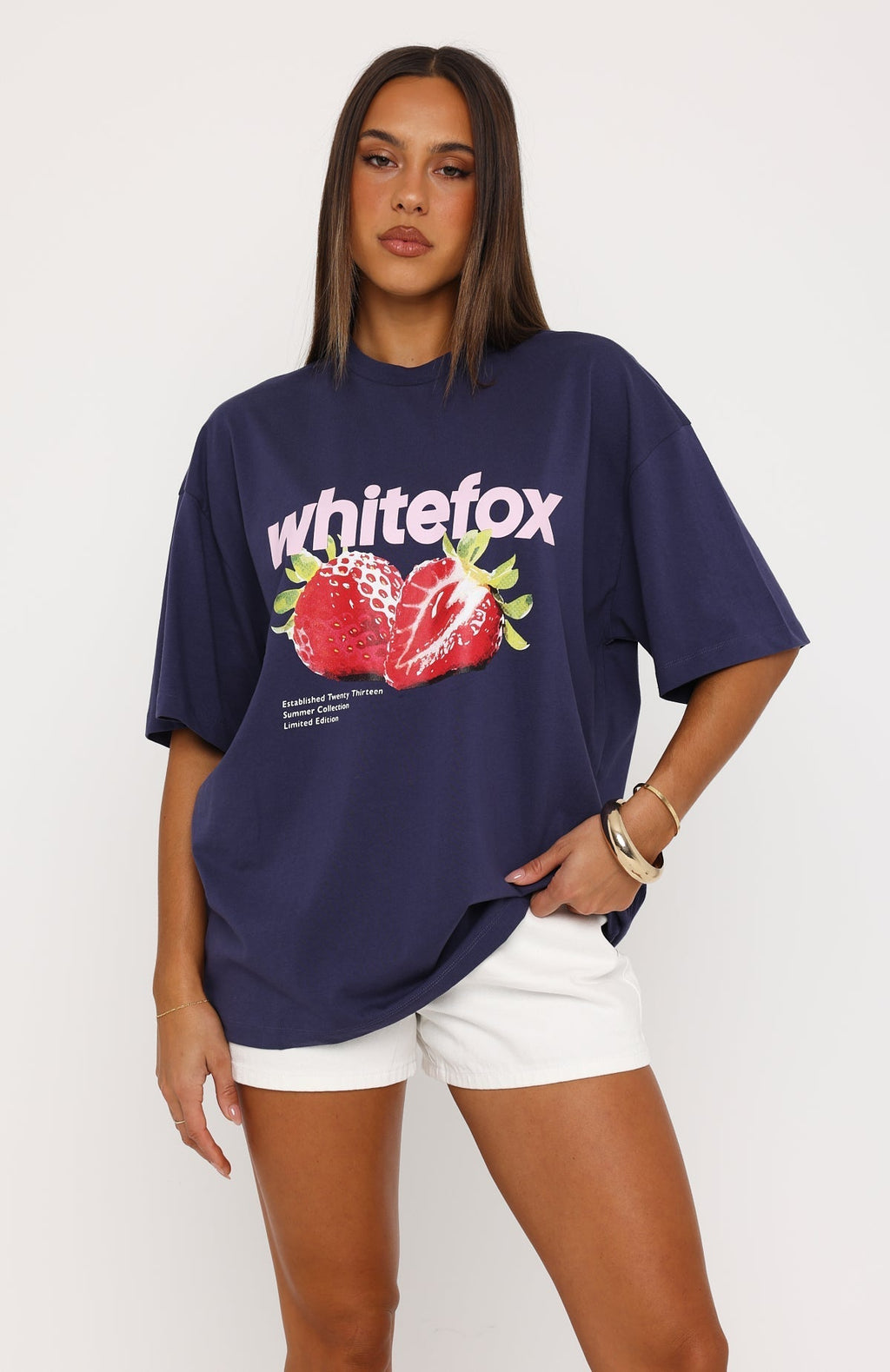 White Fox Juicy Gossip Oversized Tee Navy