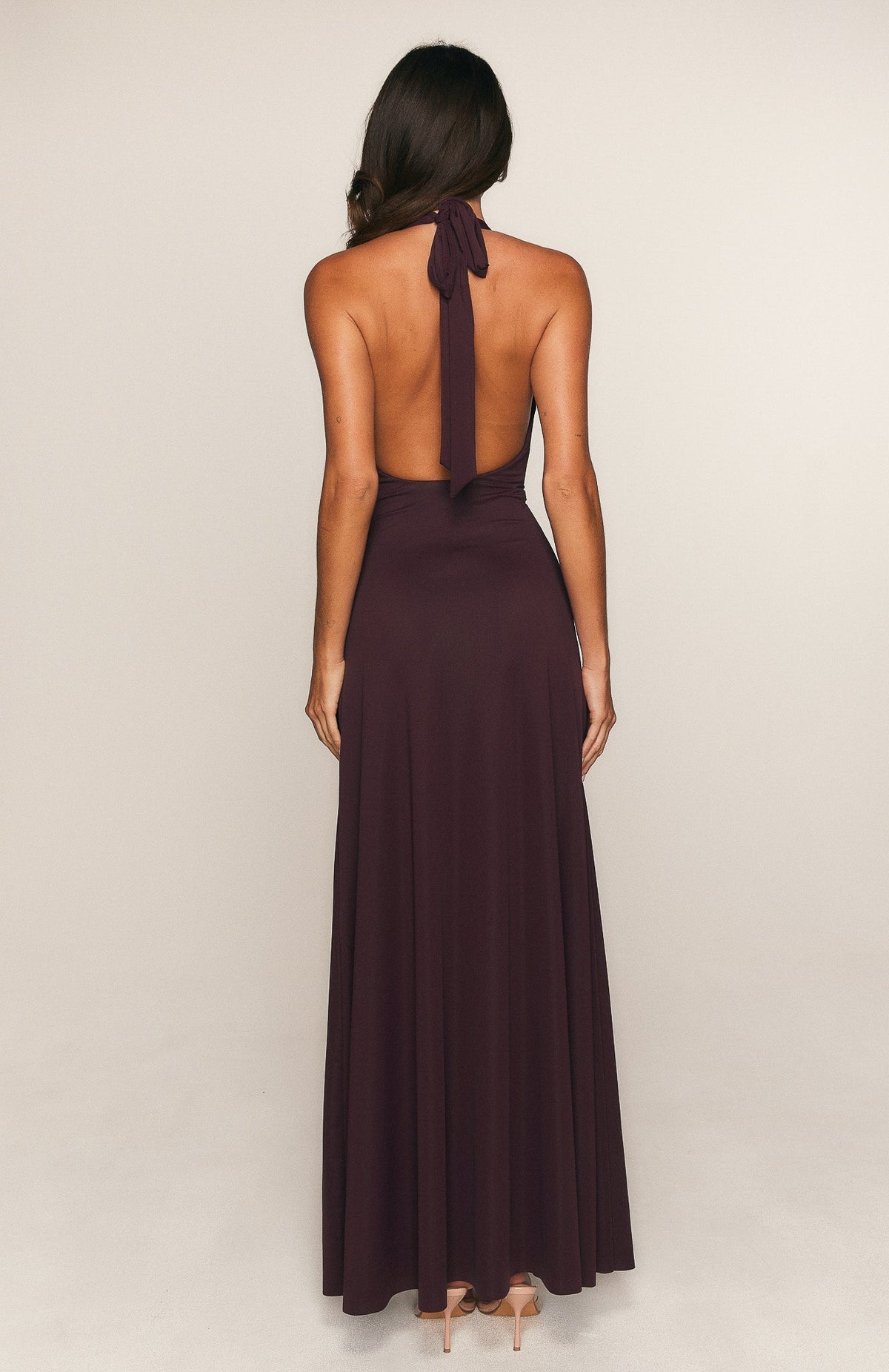 White Fox Perfect Illusion Halter Maxi Dress Dark Cherry