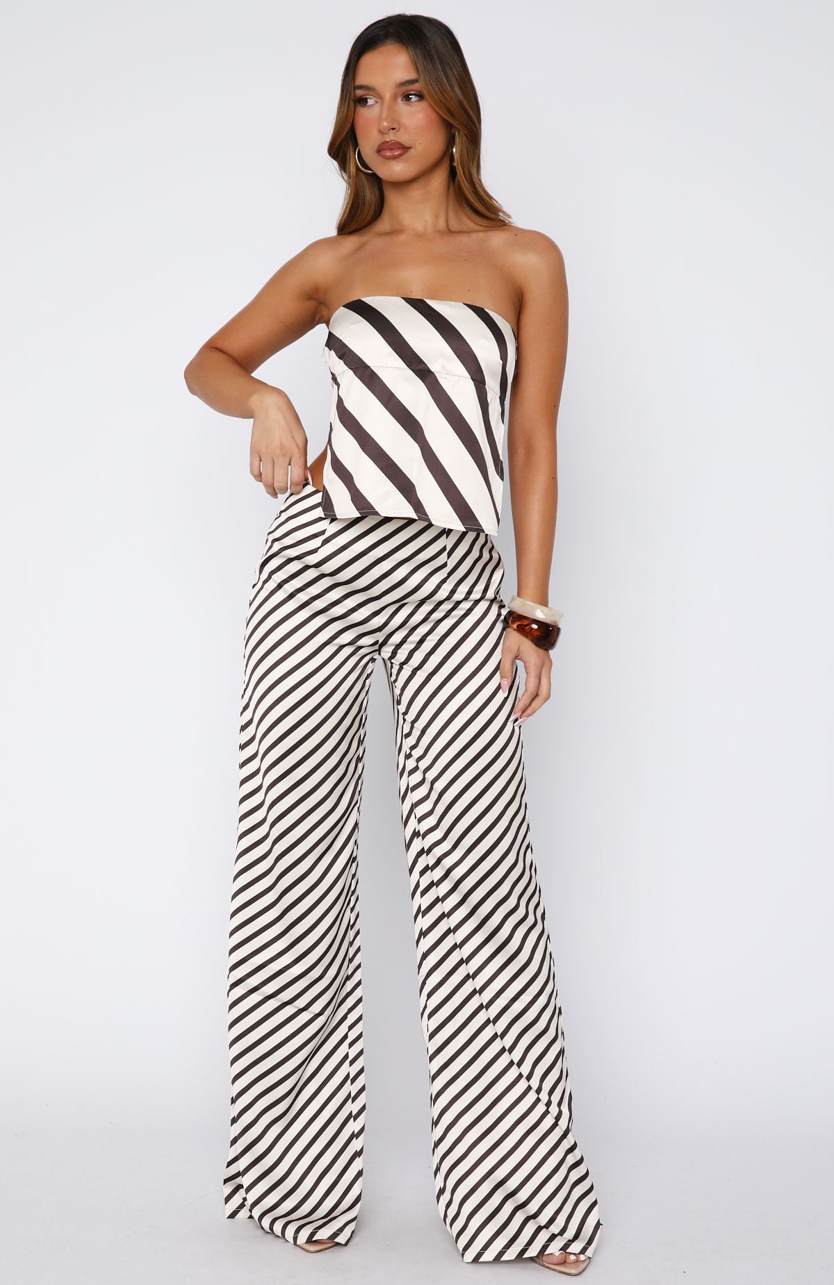 White Fox Can't Let Go Strapless Top Ecru/Choc Stripe