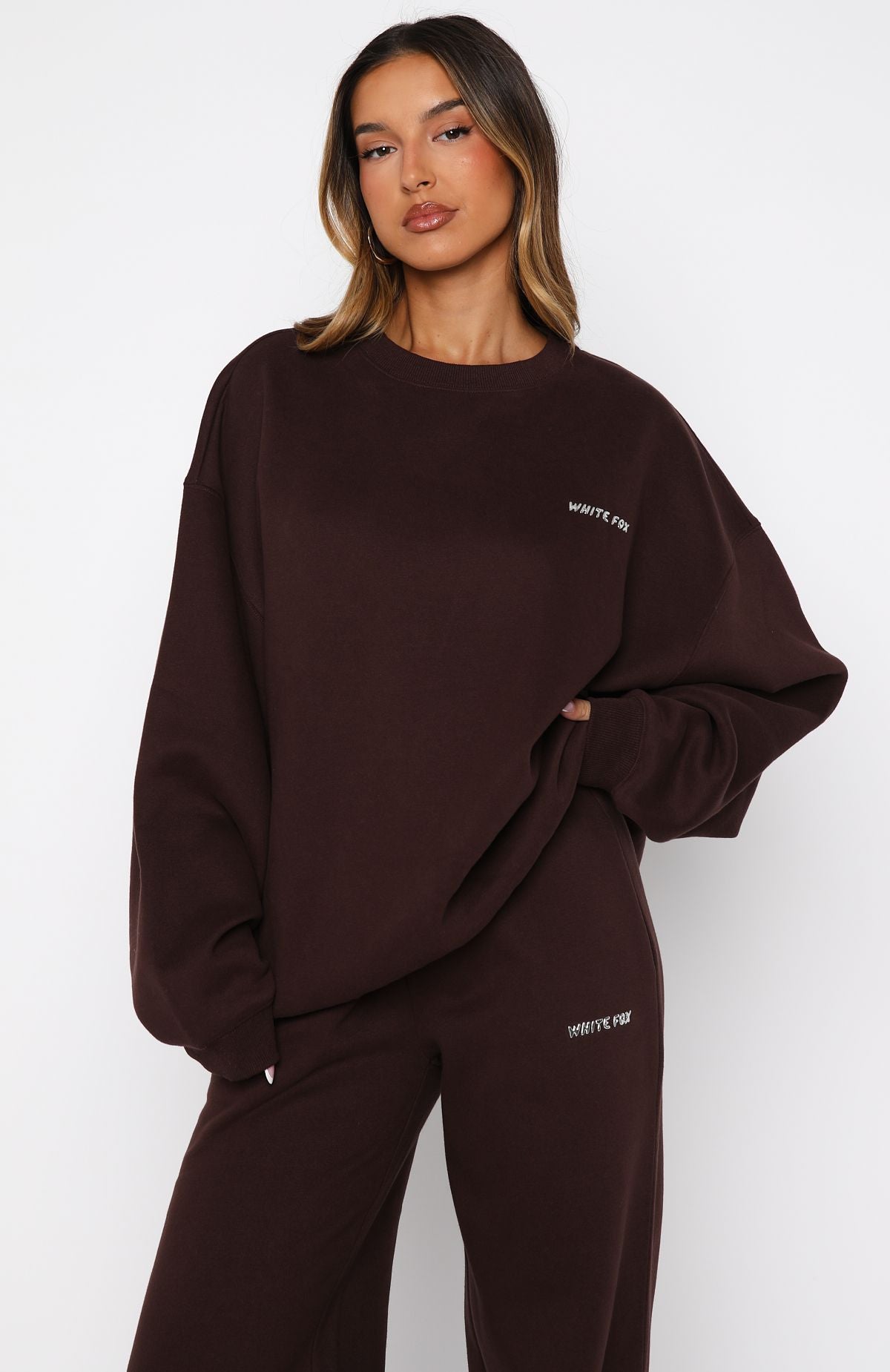 White Fox Test Drive Oversized Sweater Chocolate