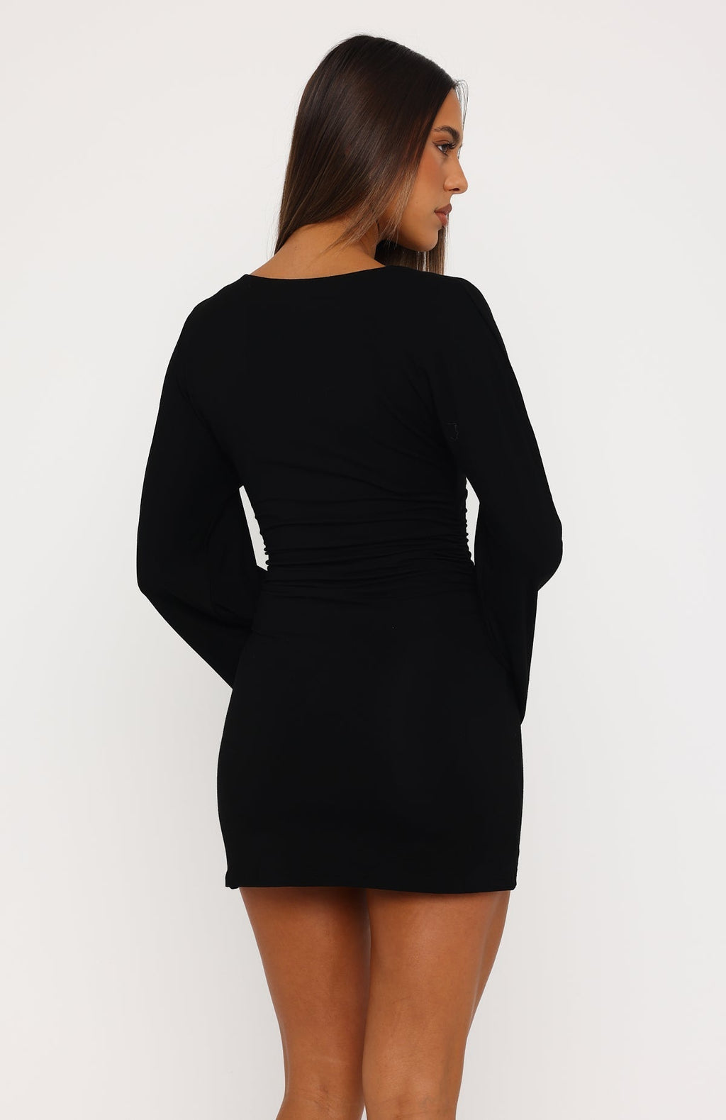 White Fox Catch Me At Sunrise Long Sleeve Mini Dress Black