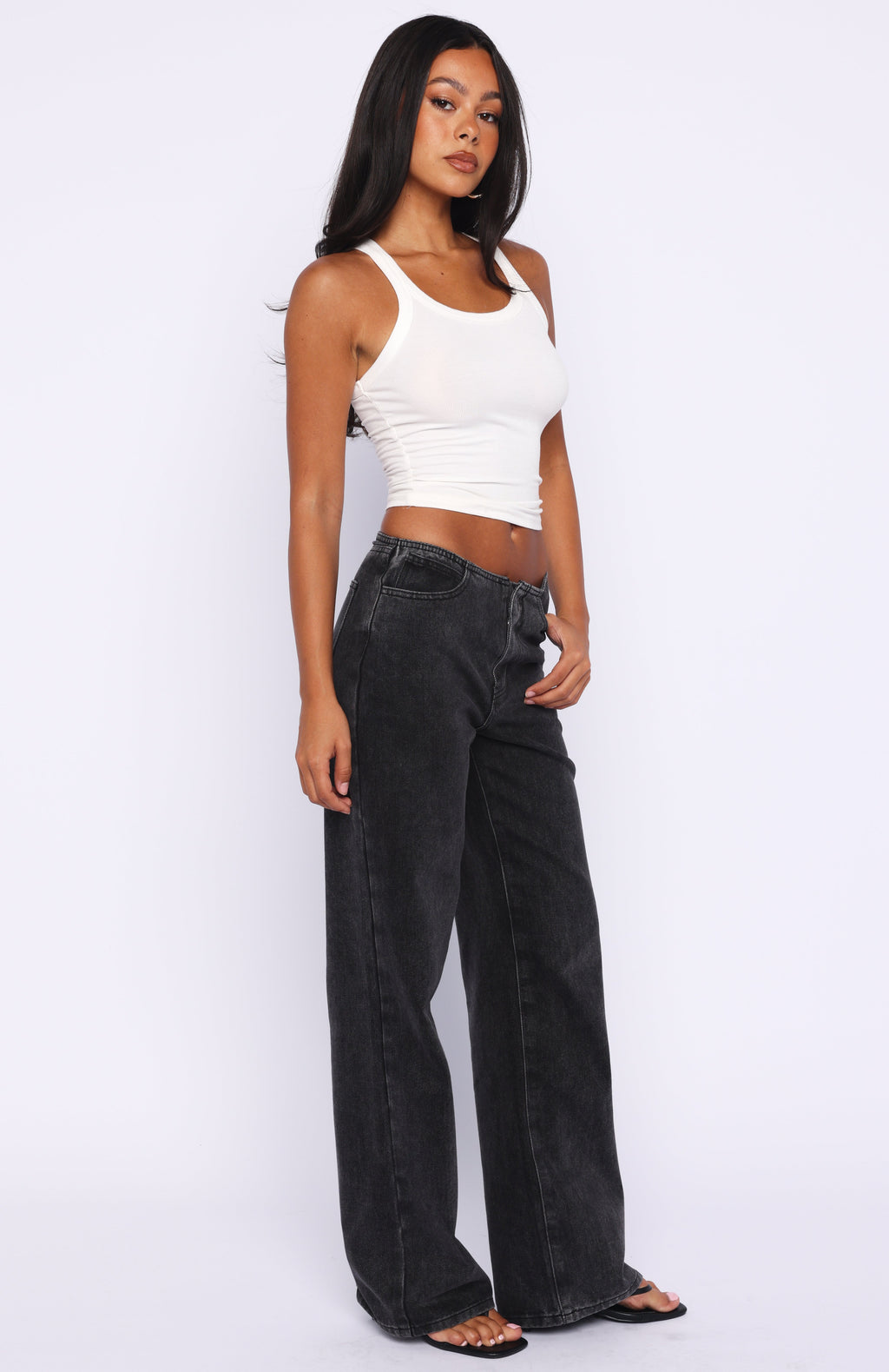 White Fox Jasmine Mid Rise Straight Leg Jeans Black Acid