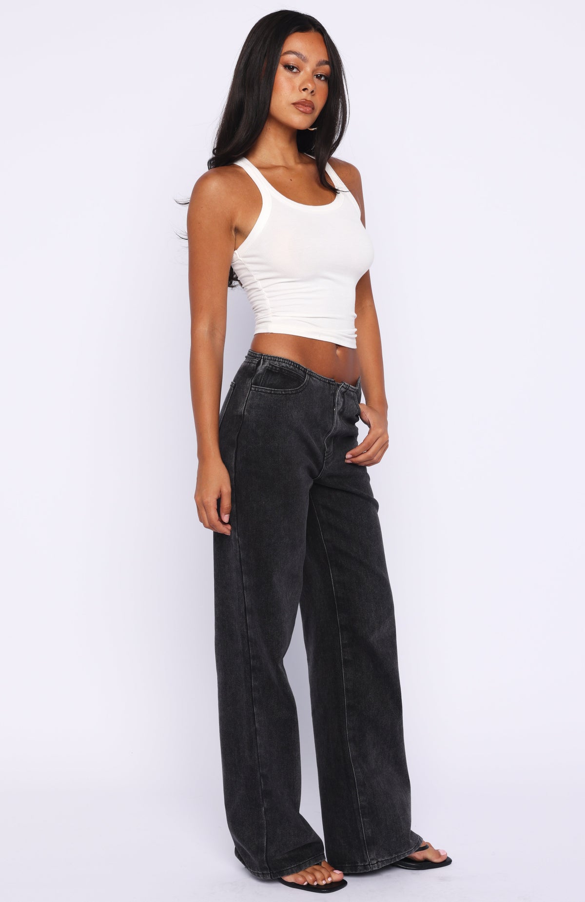 White Fox Jasmine Mid Rise Straight Leg Jeans Black Acid