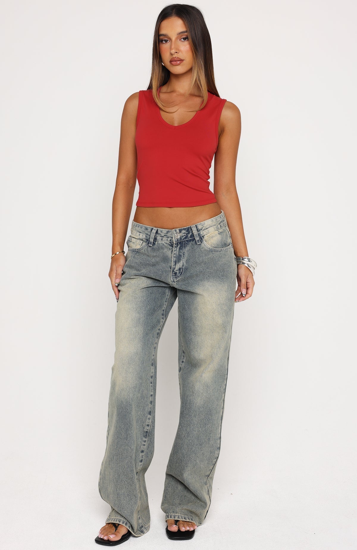 White Fox All Around You V Neck Tank Top Red