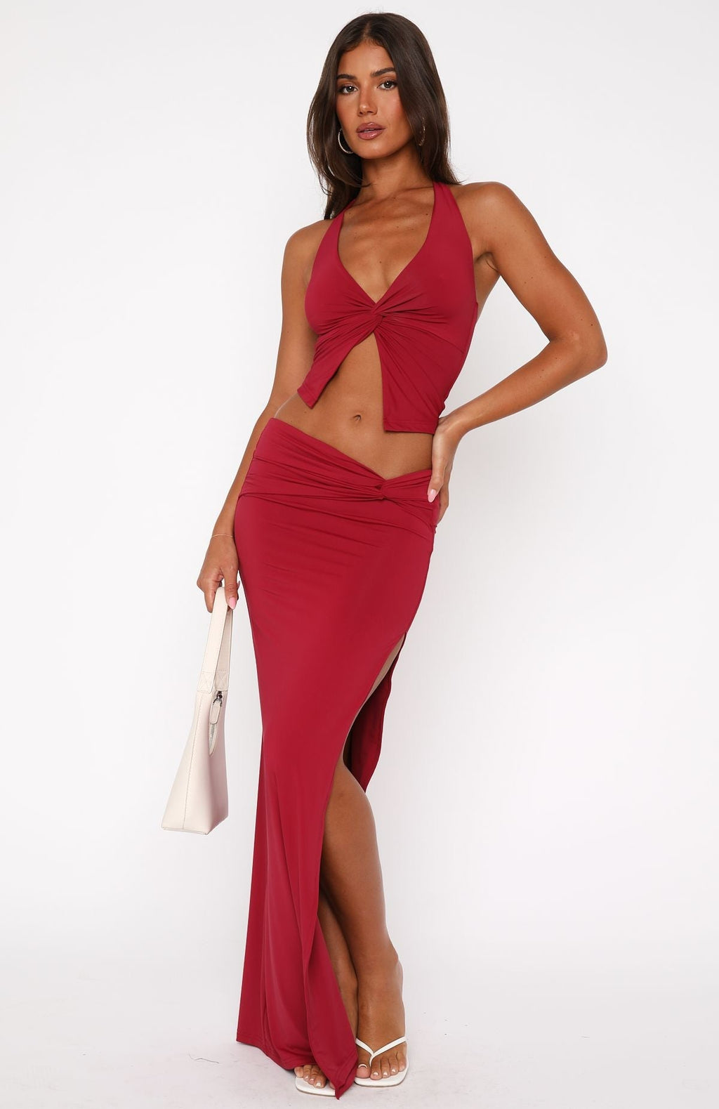 White Fox Made You Look Halter Top Burgundy