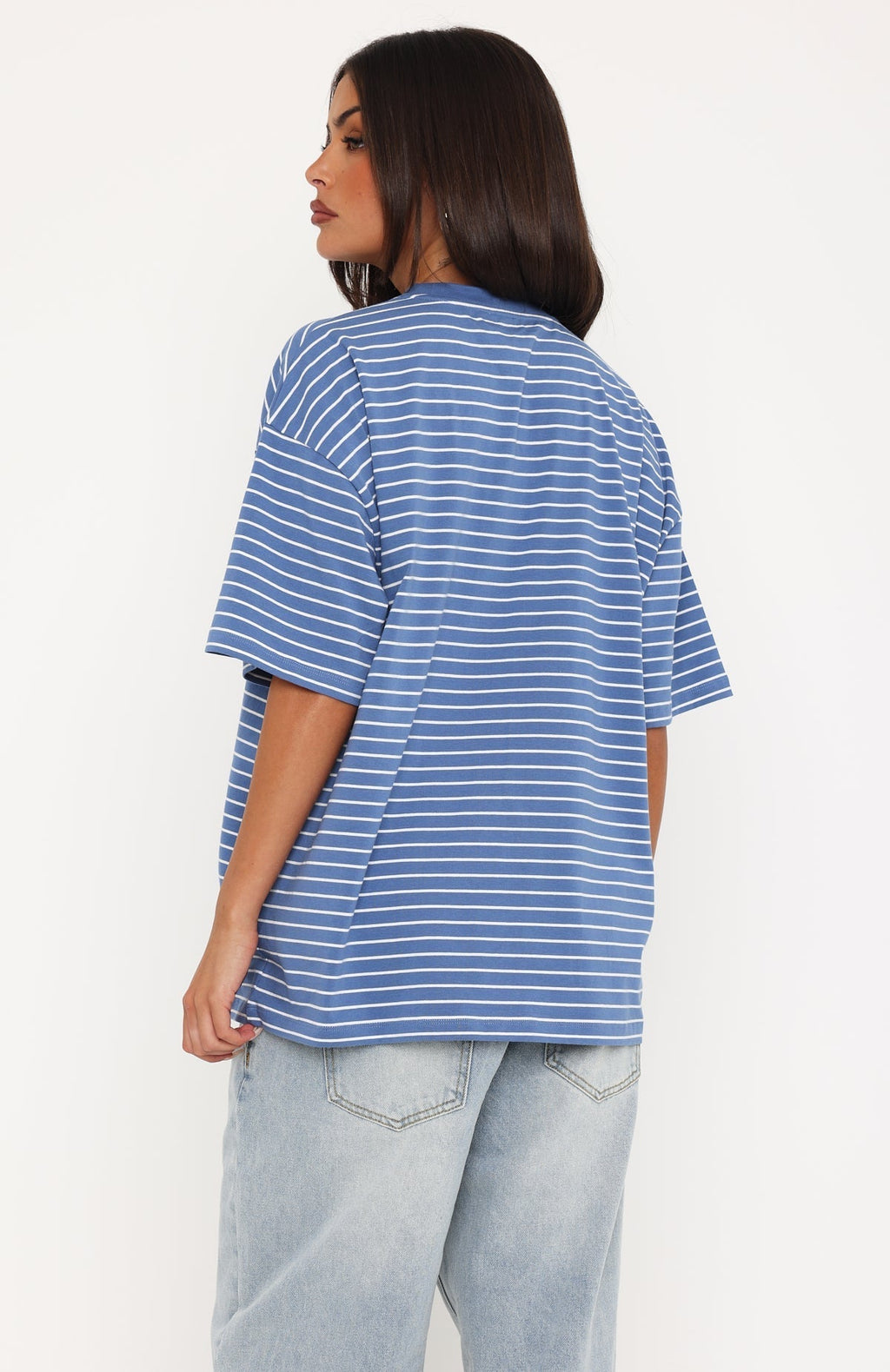 White Fox Touchdown Oversized Tee Blue/White Stripe