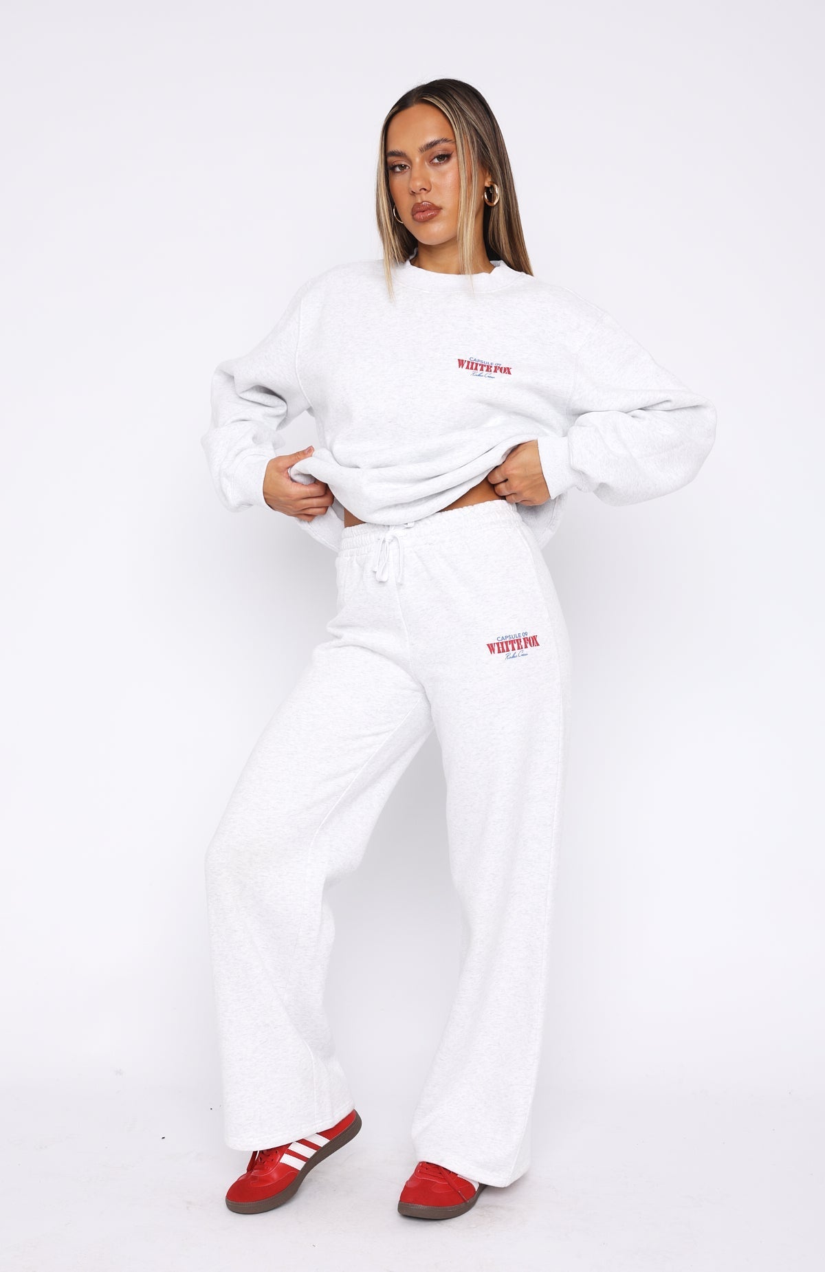 White Fox Capsule 9 Rodeo Crew Wide Leg Sweatpants Grey Marle