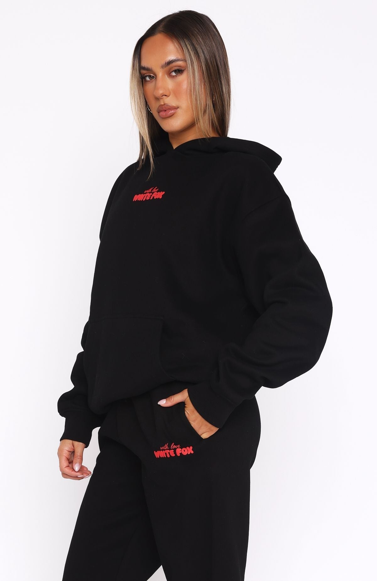 White Fox With Love In The Moment Oversized Hoodie Black