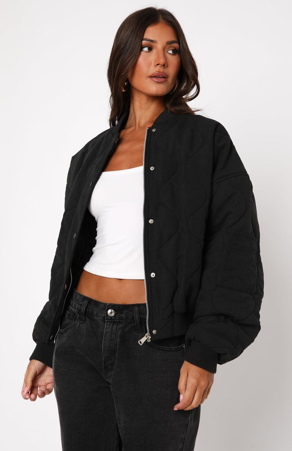 White Fox Soft Love Bomber Jacket Black