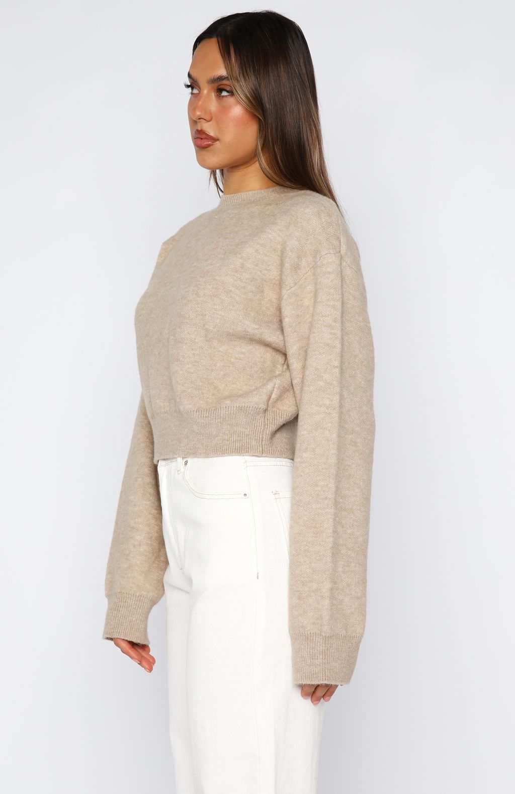 White Fox Can't Help Falling Knit Sweater Beige