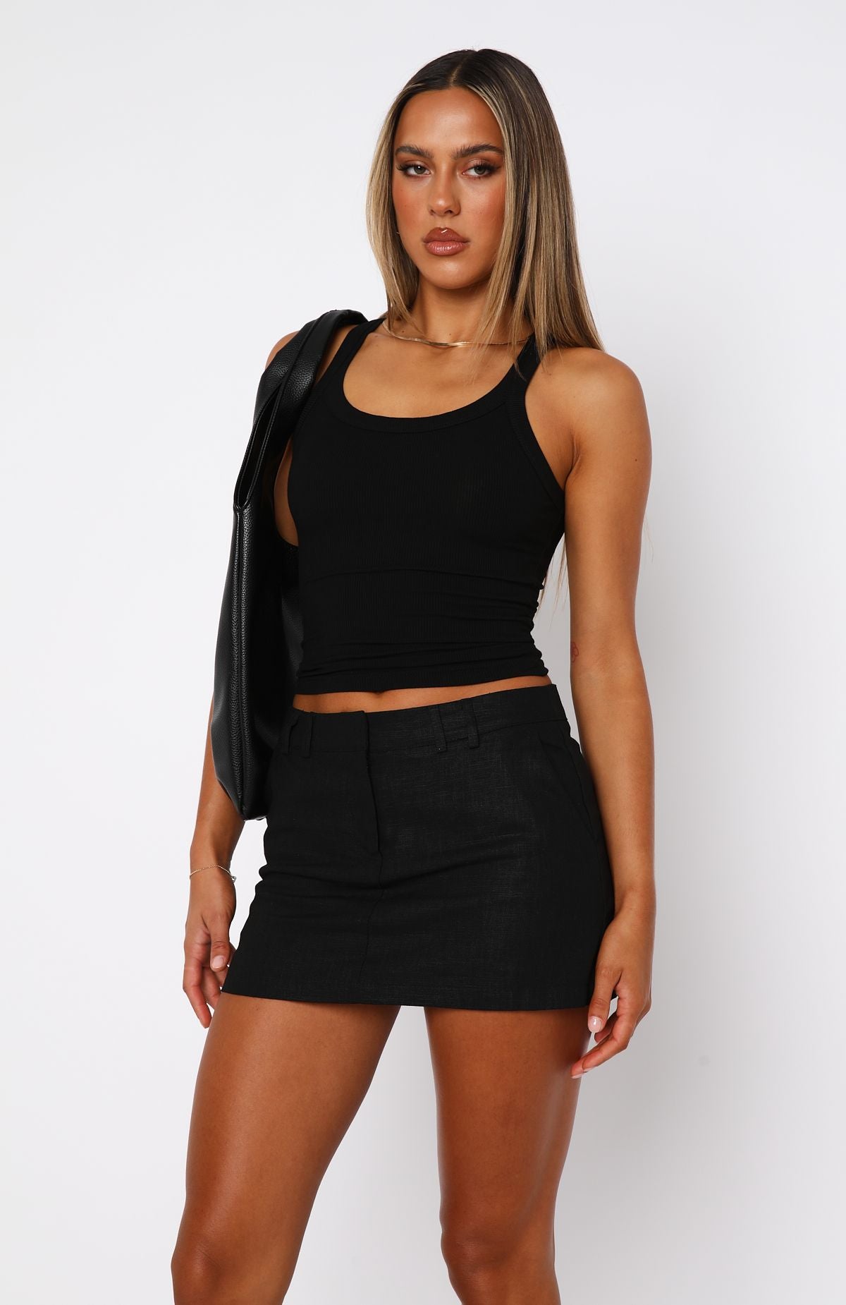 White Fox The Right One Mid Rise Mini Skort Black