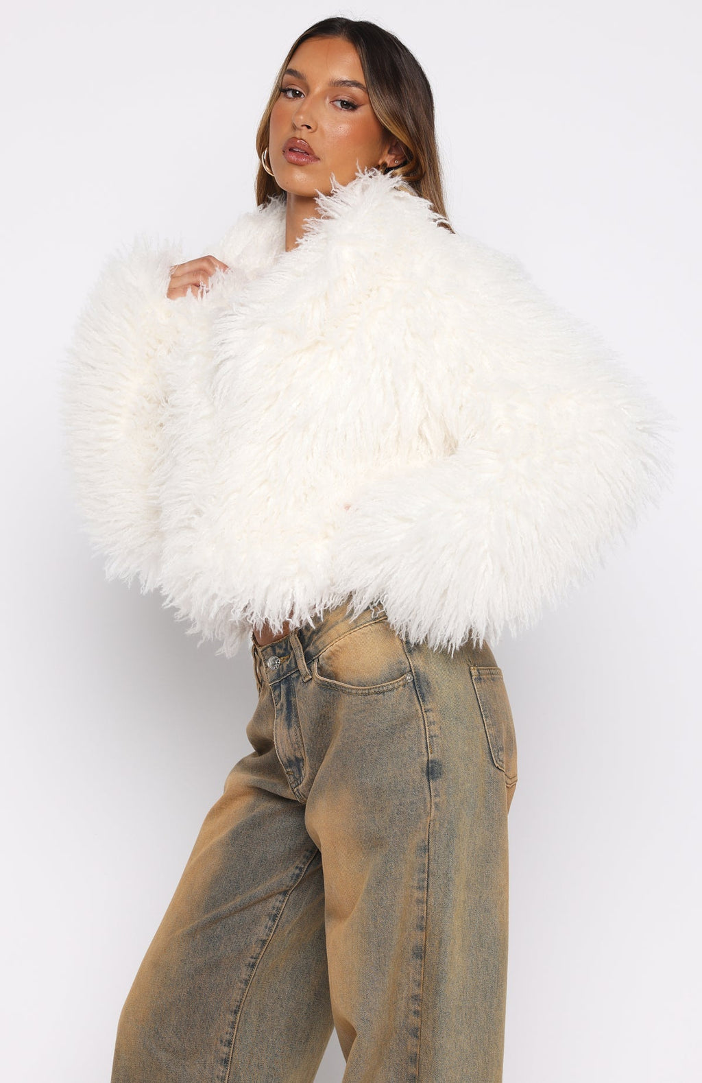 White Fox Weekend Away Faux Fur Jacket Cream