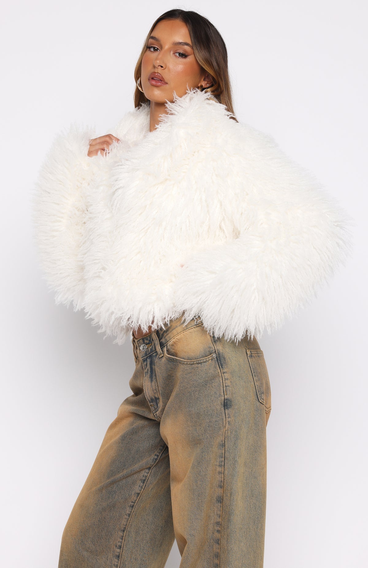 White Fox Weekend Away Faux Fur Jacket Cream