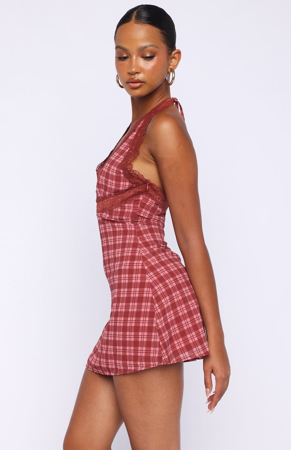 White Fox A Girl's Girl Mini Dress Berry Plaid
