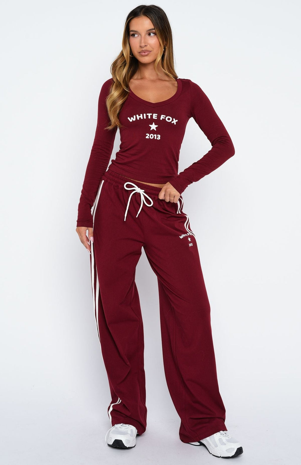 White Fox Found You Out Long Sleeve Top Burgundy