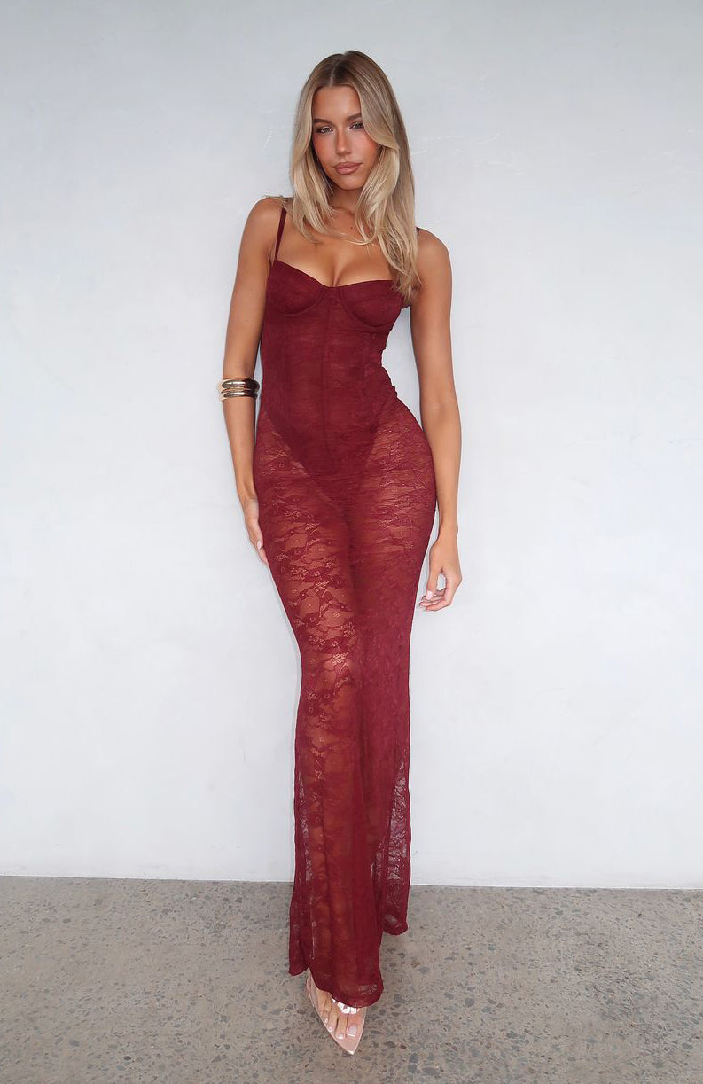 White Fox In The Atmosphere Lace Dress Wine