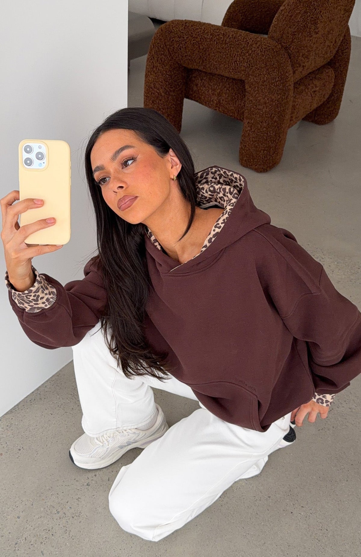 White Fox Wild Thing Leopard Oversized Hoodie Chocolate