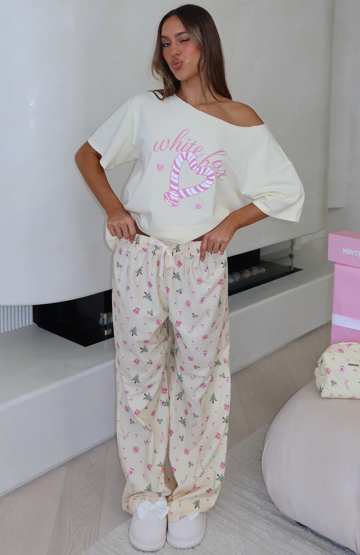 White Fox Sweetheart Pyjama Pants Festive Flicker