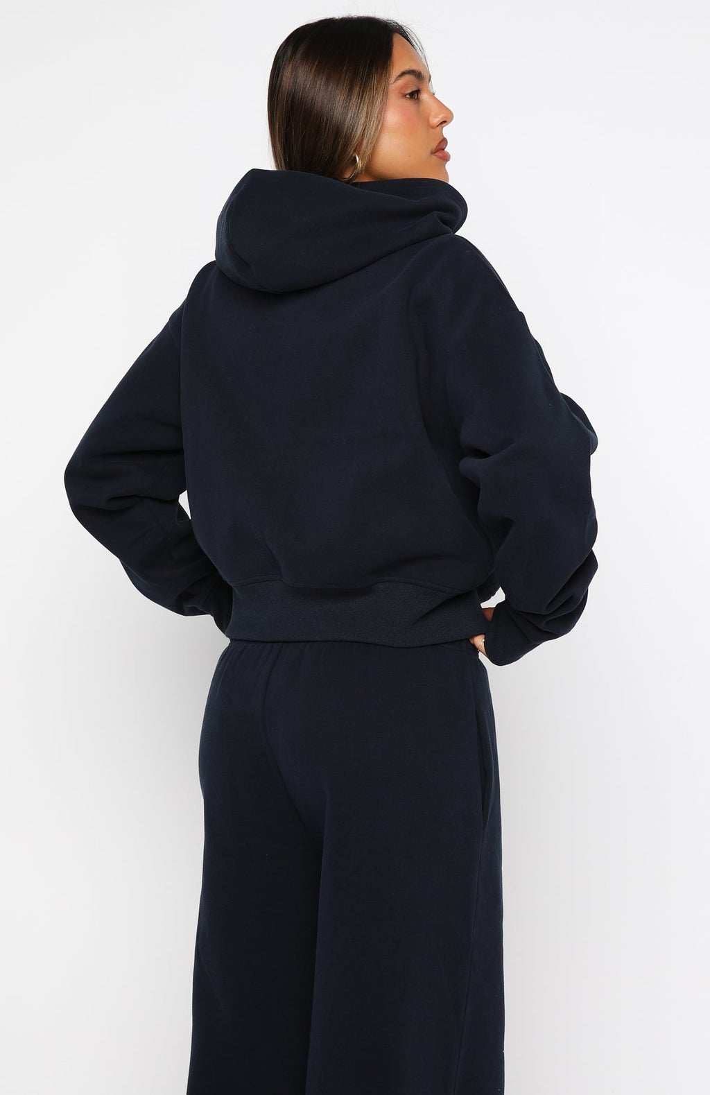 White Fox Daydreamers Madeline Boxy Zip Front Hoodie Navy