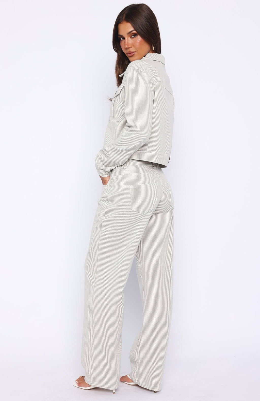 White Fox Bring The Style Low Rise Wide Leg Jeans Grey/White